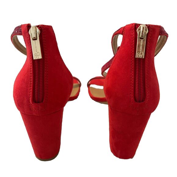 Jessica Simpson Red Suede Block Heel Sequin Strap Sandals Zipper Back Size 10 - Picture 9 of 10